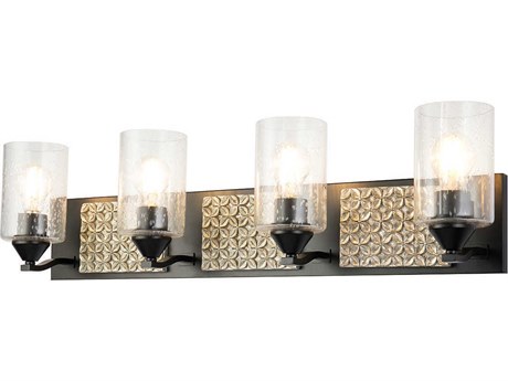 Lucas McKearn Arcadia 4-Light Matte Black Antiqued Silver Leaf Glass Vanity Light