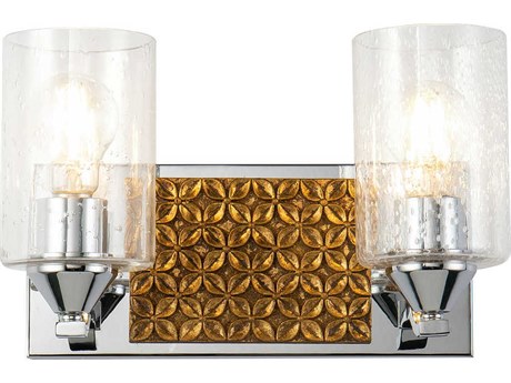 Lucas McKearn Arcadia 2-Light Polished Chrome Antiqued Gold Leaf Glass Vanity Light