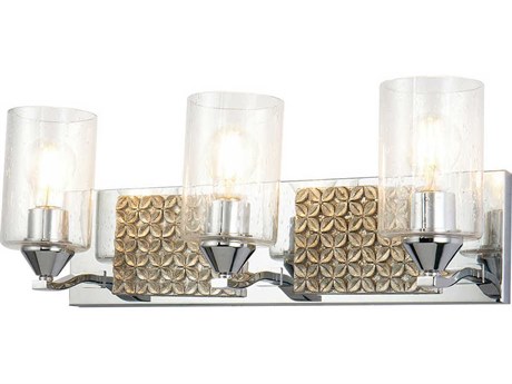 Lucas McKearn Arcadia 3-Light Polished Chrome Antiqued Silver Leaf Glass Vanity Light