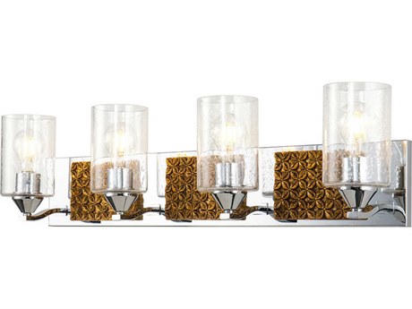 Lucas McKearn Arcadia 4-Light Polished Chrome Antiqued Gold Leaf Glass Vanity Light
