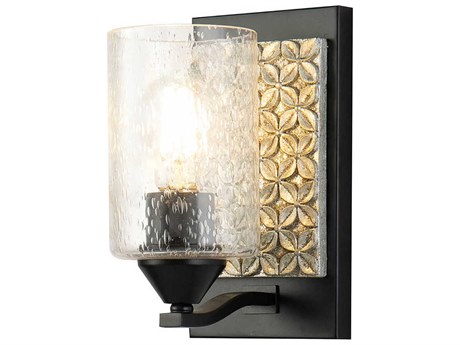 Lucas McKearn Arcadia 1-Light Matte Black Antiqued Silver Leaf Glass Wall Sconce