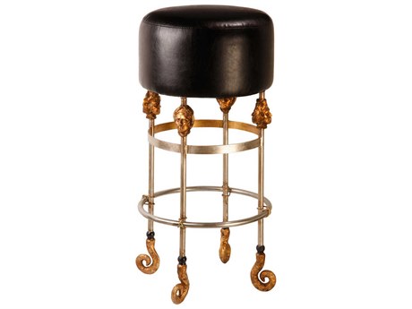 Lucas McKearn Armory Leather Black Chrome Gold Bar Stool