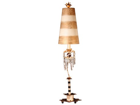 Lucas McKearn Birdland Crystal Black Putty Striped Gold Leaf Off White Buffet Lamp