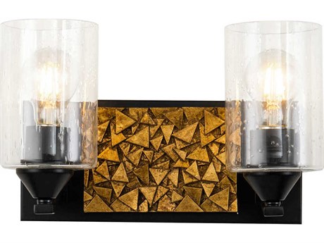 Lucas McKearn Bocage 2-Light Matte Black Antiqued Gold Leaf Glass Vanity Light