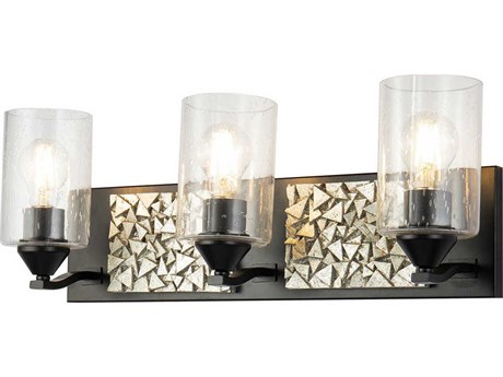 Lucas McKearn Bocage 3-Light Matte Black Antiqued Silver Leaf Glass Vanity Light