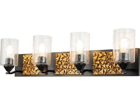Lucas McKearn Bocage 4-Light Matte Black Antiqued Gold Leaf Glass Vanity Light