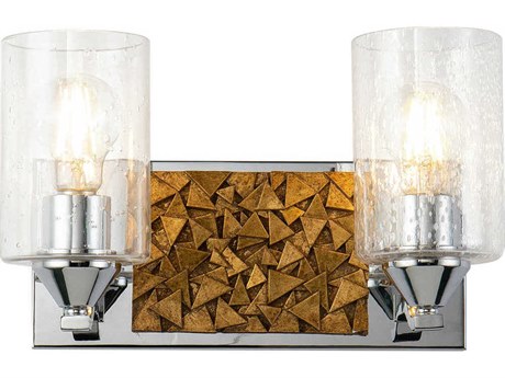 Lucas McKearn Bocage 2-Light Polished Chrome Antiqued Gold Leaf Glass Vanity Light