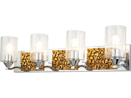 Lucas McKearn Bocage 4-Light Polished Chrome Antiqued Gold Leaf Glass Vanity Light