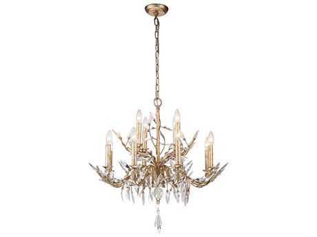 Lucas McKearn 12-Light Silver Antique Glaze Crystal Candelabra Chandelier