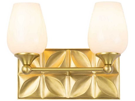 Lucas McKearn Epsilon 2-Light Aged Brass Glass Vanity Light