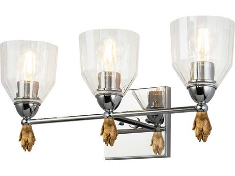 Lucas McKearn Felice 3-Light Polished Chrome Gold Glass Vanity Light