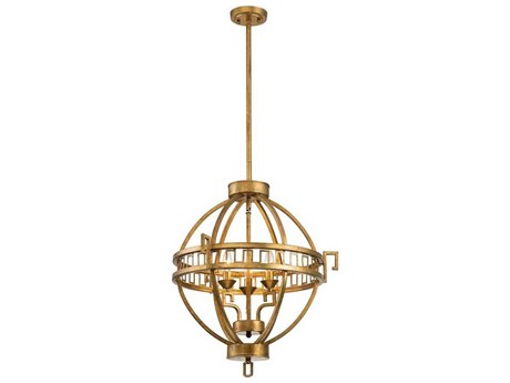 Lucas McKearn Lemuria 3-Light Distressed Gold Candelabra Globe Geometric Chandelier
