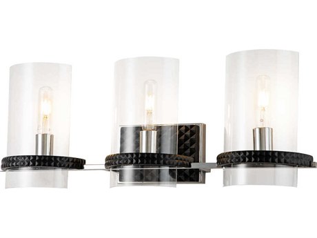 Lucas McKearn Mazant 3-Light Matte Black Polished Chrome Glass Vanity Light