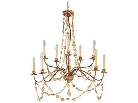 Lucas McKearn Mosaic 10-Light Gold Leaf Candelabra Chandelier