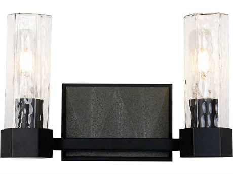 Lucas McKearn Navarre 2-Light Black Grey Glass Vanity Light