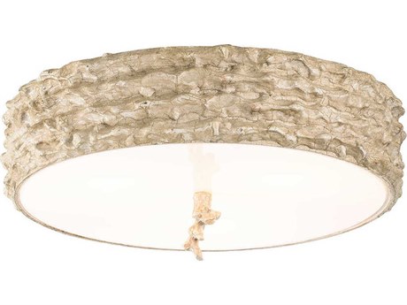 Lucas McKearn Trellis 3-Light Bone Brown Glass Round Flush Mount