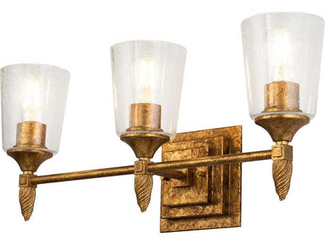 Lucas McKearn Vetiver 3-Light Gold Leaf Glass Vanity Light