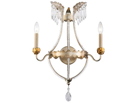 Lucas McKearn 2-Light Distressed Silver Gold Crystal Wall Sconce
