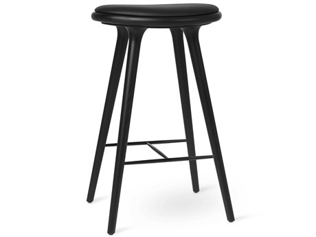 Mater Space Leather Black Stain Oak Bar Stool