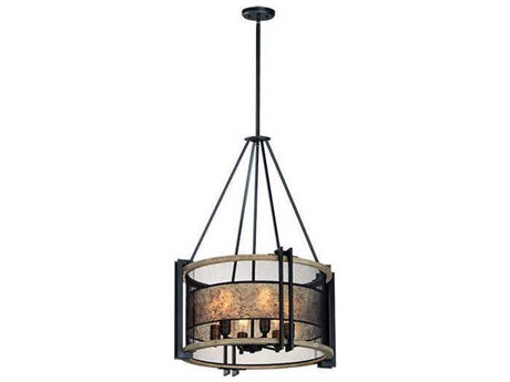 Maxim Lighting Boundry 6-Light Black Barn Wood Antique Brass Candelabra Drum Chandelier