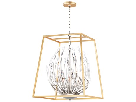 Maxim Lighting Bouquet 6-Light Polished Nickel Gold Leaf Crystal Glass Geometric Chandelier
