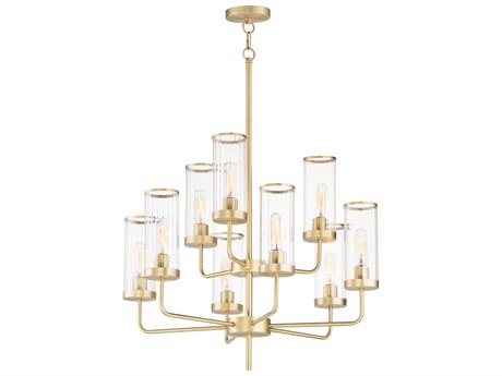 Maxim Lighting Crosby 9-Light Satin Brass Glass Candelabra Cylinder Tiered Chandelier