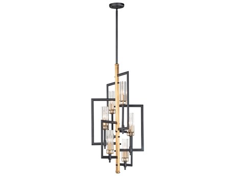Maxim Lighting Flambeau 6-Light Black Antique Brass Glass Candelabra Geometric Chandelier