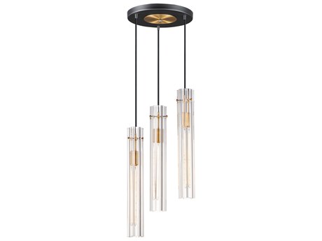 Maxim Lighting Flambeau 3-Light Black Antique Brass Glass Cylinder Pendant