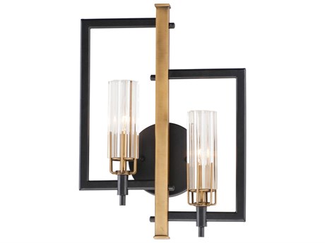 Maxim Lighting Flambeau 2-Light Black Antique Brass Glass Wall Sconce