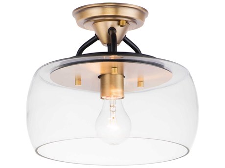 Maxim Lighting Goblet 1-Light Bronze Antique Brass Glass Drum Round Semi Flush Mount
