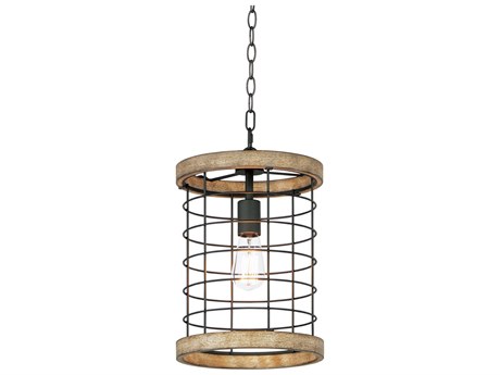 Maxim Lighting Homestead 1-Light Driftwood Black Brown Drum Mini Pendant