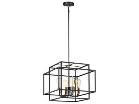 Maxim Lighting Liner 4-Light Black Satin Brass Candelabra Geometric Chandelier