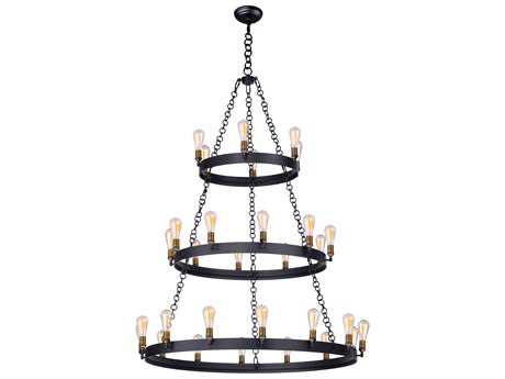 Maxim Lighting Noble 30-Light Black Natural Aged Brass Tiered Chandelier