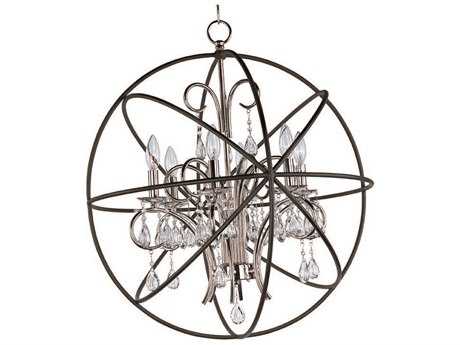Maxim Lighting Orbit 6-Light Anthracite And Polished Nickel Bronze Crystal Glass Candelabra Globe Chandelier