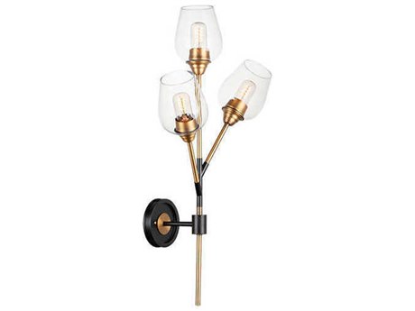 Maxim Lighting Savvy 3-Light Antique Brass Black Clear Glass Wall Sconce