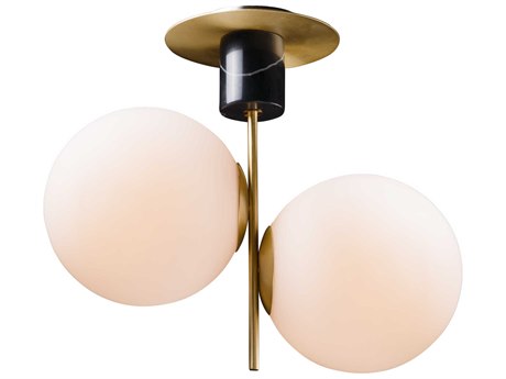 Maxim Lighting Vesper 2-Light Satin Brass Black Glass Globe Semi Flush Mount