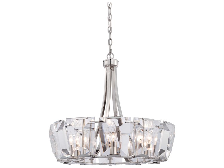 Metropolitan Castle Aurora 12-Light Polished Nickel Crystal Glass Candelabra Drum Chandelier