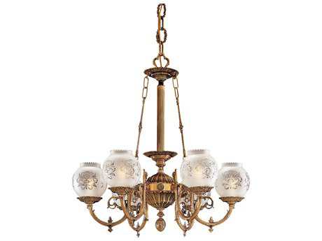 Metropolitan 6-Light Antique Classic Brass Glass Candelabra Round Chandelier