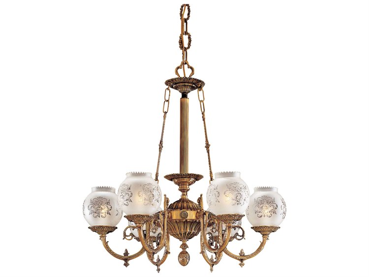Metropolitan 6-Light Antique Classic Brass Glass Candelabra Round Chandelier