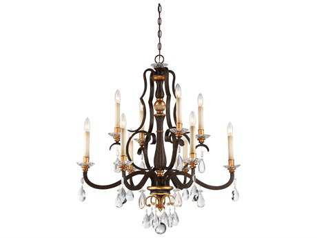 Metropolitan Chateau Nobles 10-Light Raven Bronze Sunburst Gold Crystal Glass Candelabra Chandelier
