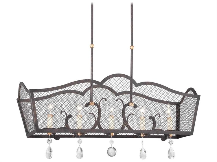 Metropolitan Cortona 5-Light French Bronze With Gold Highlights Crystal Island Pendant