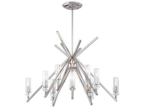 Metropolitan Fusano 12-Light Polished Nickel Crystal Glass Candelabra Cylinder Chandelier