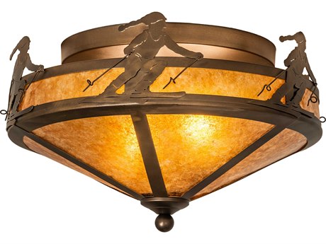 Meyda Alpine 2-Light Antique Copper Brown Glass Flush Mount