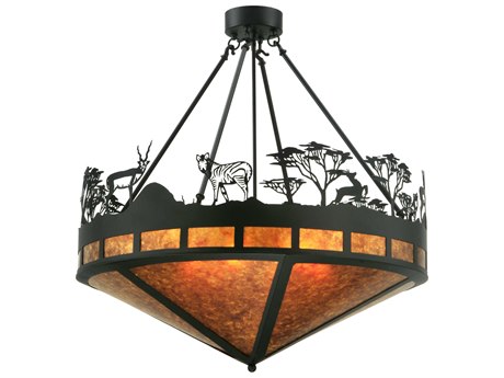 Meyda Animals 29" 6-Light Black Glass Geometric Semi Flush Mount