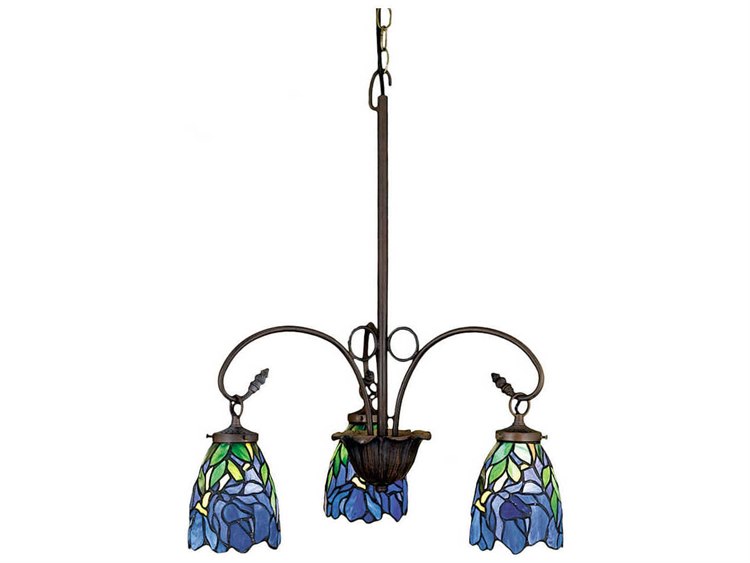 Meyda Art Glass 3-Light Bronze Tiffany Chandelier
