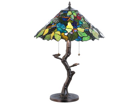Meyda Grape Harvest Apple Tree Green Grapes Brown Glass Tiffany Table Lamp