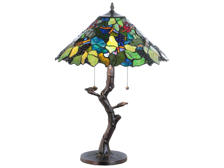 Meyda Grape Harvest Apple Tree Green Grapes Brown Glass Tiffany Table Lamp