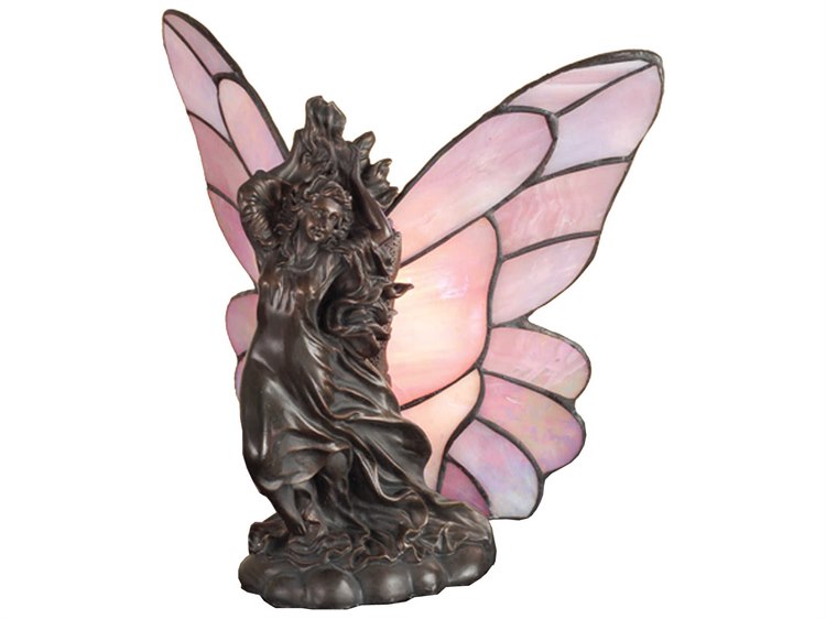 Meyda Drifting Fairy Pink Accent Bronze Glass Tiffany Table Lamp