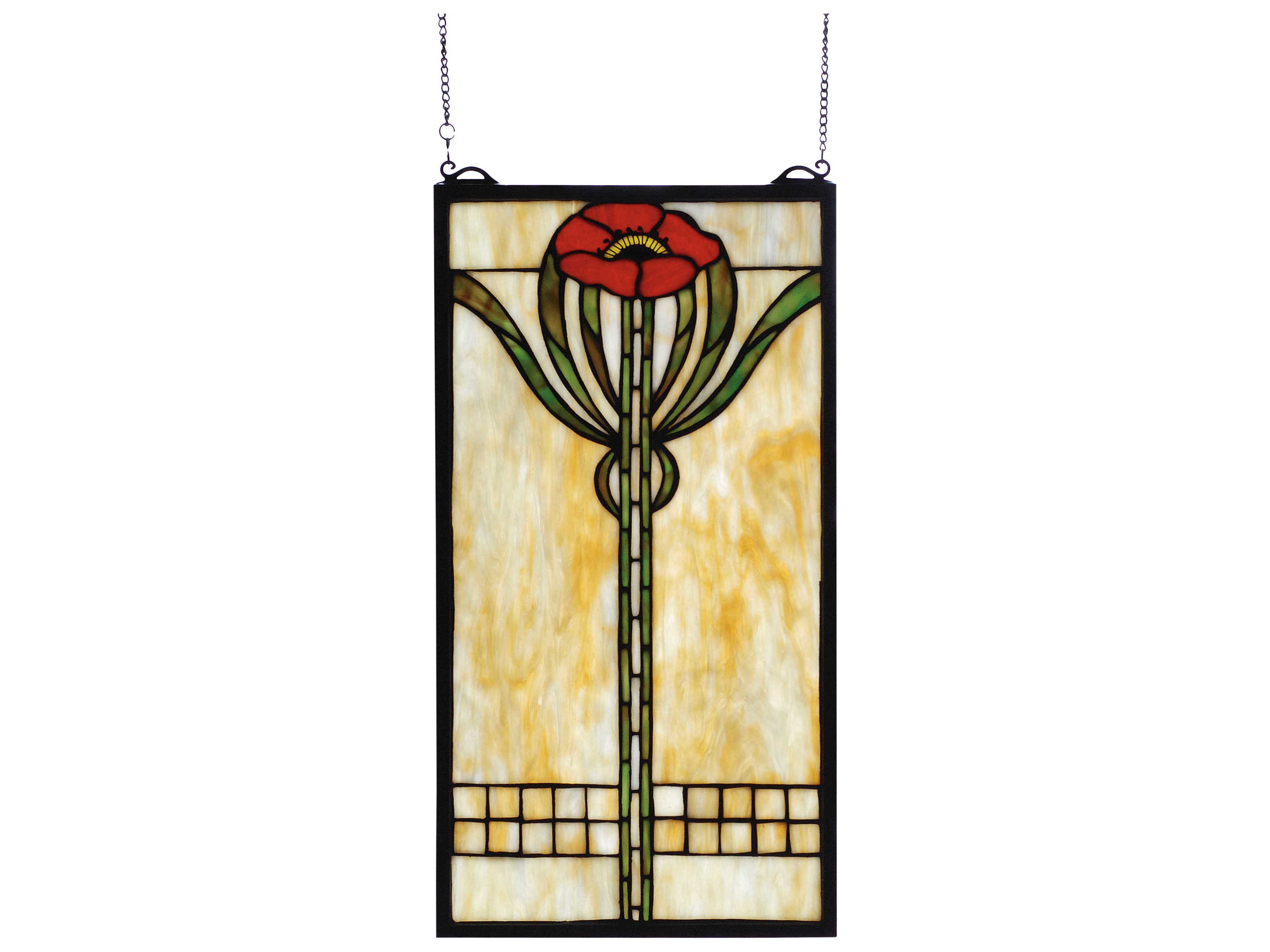 Meyda Arts Crafts Parker Poppy Stained Glass Window My677