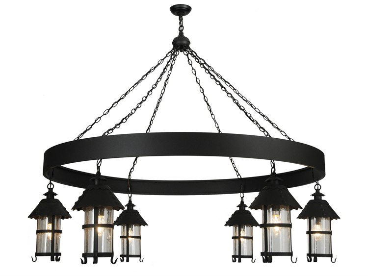 Meyda Arts & Crafts 6-Light Black Glass Lantern Chandelier